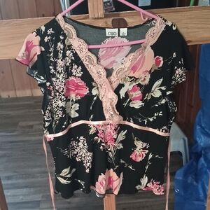 Cato Black Floral Women's Top